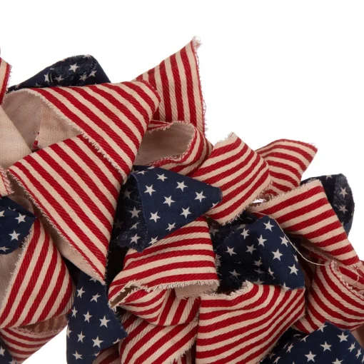 Glitzhome 18.9" Handcrafted Stripes And Stars Patriotic Fabric Wreath