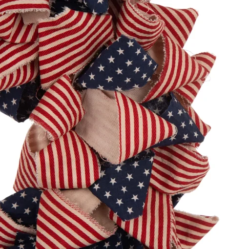 Glitzhome 18.9" Handcrafted Stripes And Stars Patriotic Fabric Wreath
