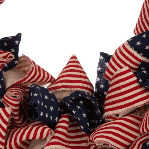 Glitzhome 18.9" Handcrafted Stripes And Stars Patriotic Fabric Wreath