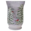 Candles & Holders*Northlight 8" Hand-Painted Pine And Birds Flameless Glass Christmas Candle Holder