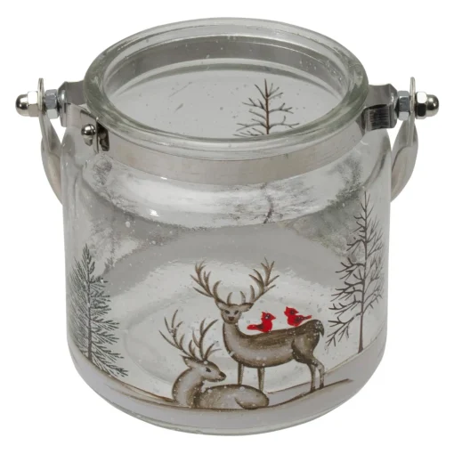 Candles & Holders*Northlight 4" Hand-Painted Pine Trees And Deer Flameless Glass Christmas Candle Holder