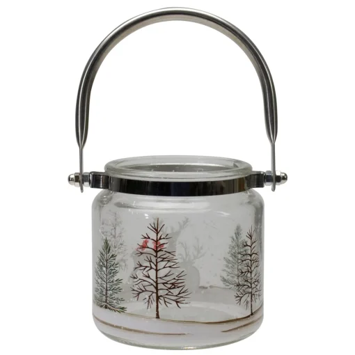 Candles & Holders*Northlight 4" Hand-Painted Pine Trees And Deer Flameless Glass Christmas Candle Holder