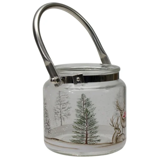 Candles & Holders*Northlight 4" Hand-Painted Pine Trees And Deer Flameless Glass Christmas Candle Holder