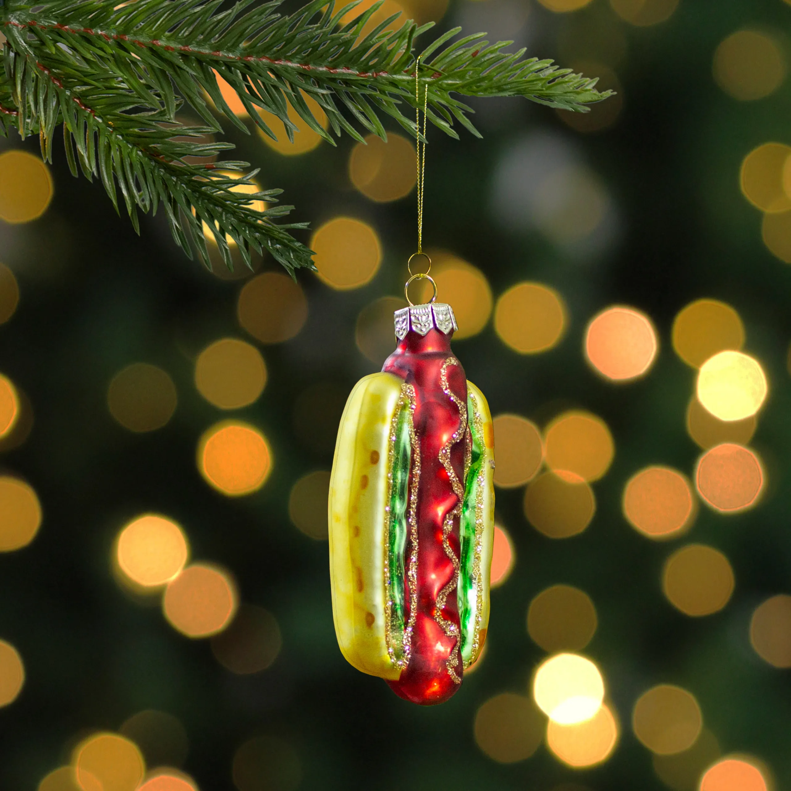 Northlight Food & Beverage>4" Hot Dog In A Bun Glass Christmas Ornament