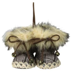 Northlight Fashion & Beauty>3" Houndstooth Plaid Booties With Faux Fur Christmas Ornament