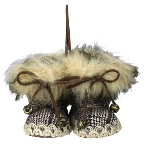 Northlight Fashion & Beauty>3" Houndstooth Plaid Booties With Faux Fur Christmas Ornament