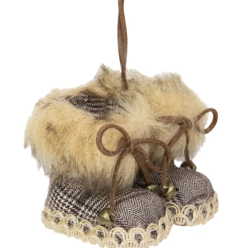 Northlight Fashion & Beauty>3" Houndstooth Plaid Booties With Faux Fur Christmas Ornament