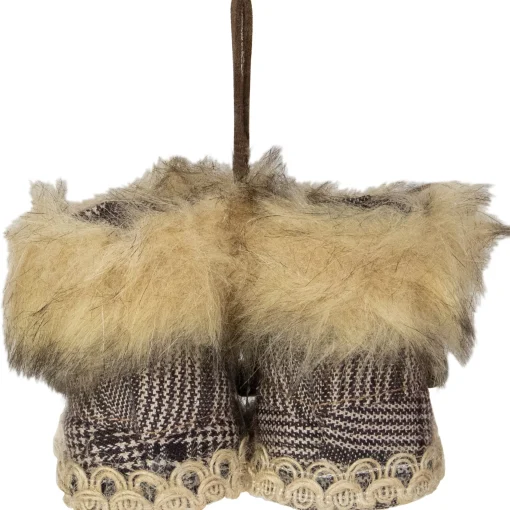 Northlight Fashion & Beauty>3" Houndstooth Plaid Booties With Faux Fur Christmas Ornament