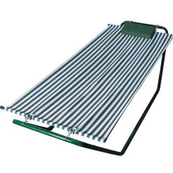 The Hamptons Collection 83" Hunter Green And White Stripe No-Swing Hammock With Pillow And 4-Point Stand