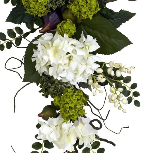 Unlit Teardrops*Nearly Natural 28" Hydrangea Artificial Spring Teardrop Swag, Unlit