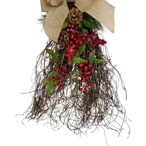 Unlit Teardrops*Northlight 24" Iced Berries And Burlap Artificial Christmas Twig Teardrop Swag