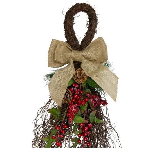 Unlit Teardrops*Northlight 24" Iced Berries And Burlap Artificial Christmas Twig Teardrop Swag