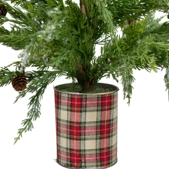 Northlight 2.5 Feet Tall And Smaller>24" Iced Cedar Artificial Christmas Tree In Plaid Pot - Unlit