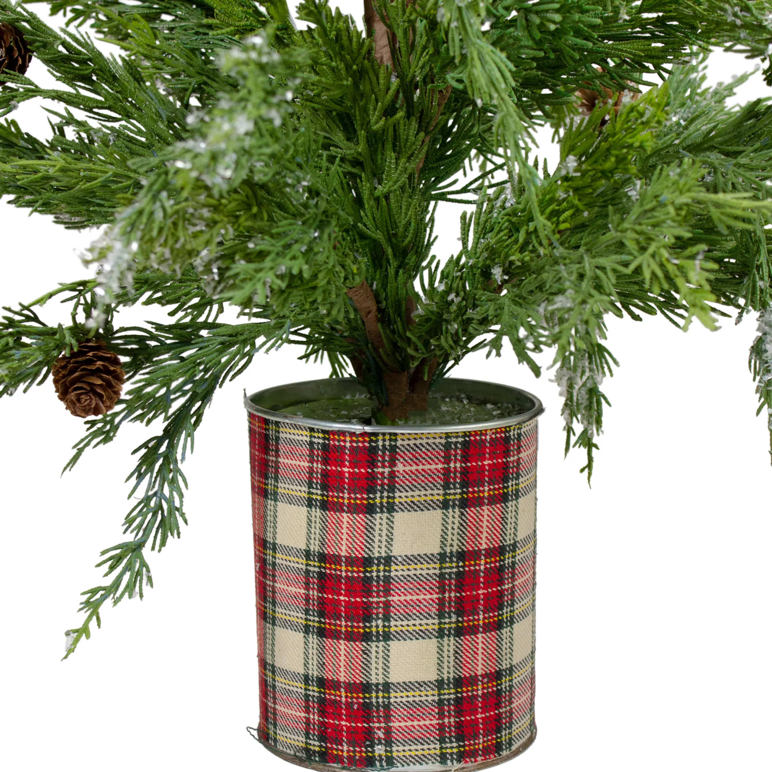 Northlight 2.5 Feet Tall And Smaller>24" Iced Cedar Artificial Christmas Tree In Plaid Pot - Unlit