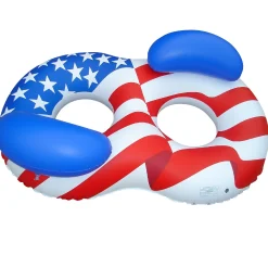 Swim Central 65" Inflatable Patriotic American Flag Duo Circular Swimming Pool Lounger