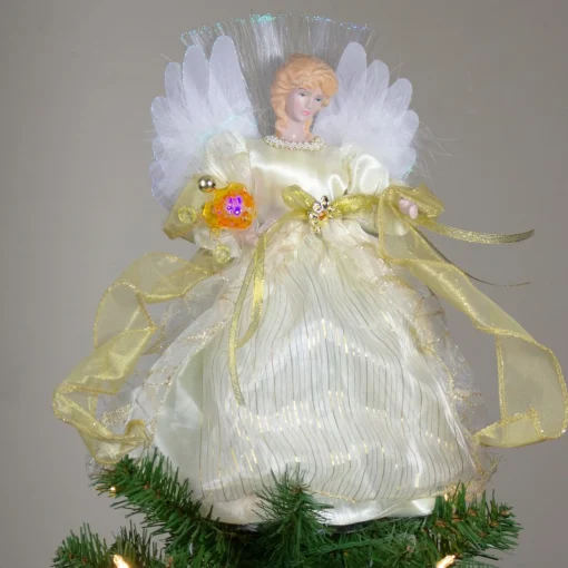 Angel Tree Toppers*Kurt Adler 12" Ivory And Gold Lighted Angel Christmas Tree Topper - Clear Lights