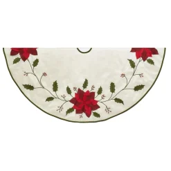 50 Inch And Larger*KSA 54" Ivory And Red With Poinsettia Applique Christmas Tree Skirt