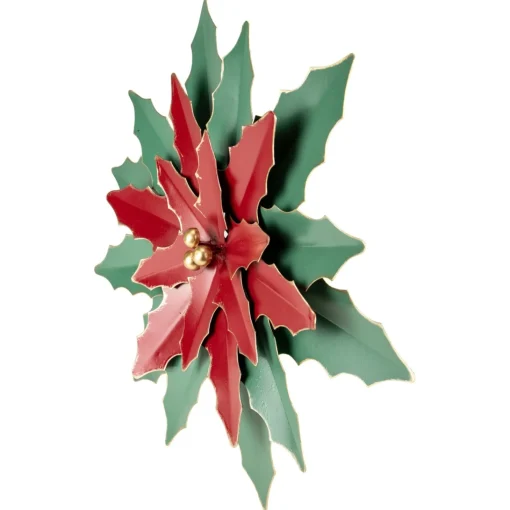 Floral*Northlight 16.25" Large Red And Green Metal Poinsettia Christmas Wall Hanging