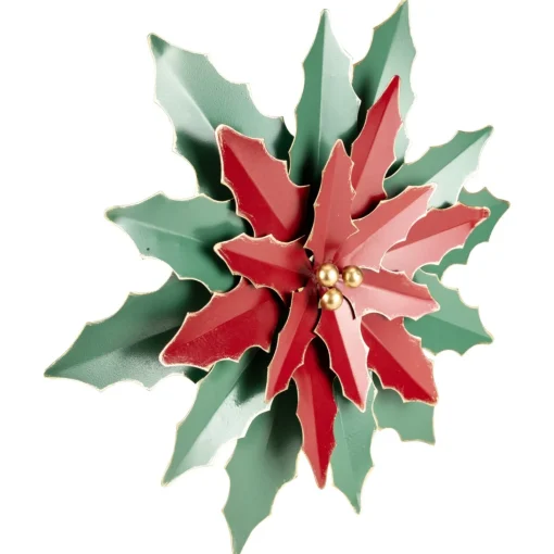 Floral*Northlight 16.25" Large Red And Green Metal Poinsettia Christmas Wall Hanging
