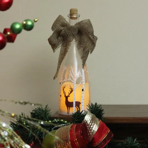 Candles & Holders*Northlight 10" Led Flameless Pillar Candle In A Clear Glass Bottle Lantern With Deer Accents