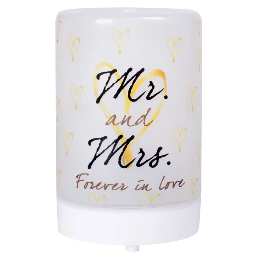 Contemporary Home Living 5.75" Led Frosted "Mr. And Mrs. Forever In Love" Cylindrical Essential Oil Diffuser