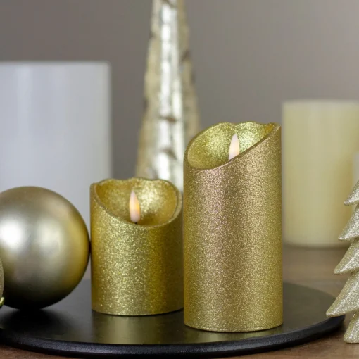 Candles & Holders*Northlight 6" Led Gold Glitter Flameless Christmas Decor Candle
