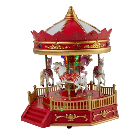 Christmas Villages*Northlight 9.25" Led Lighted Animated And Musical Carousel Christmas Village Display Piece