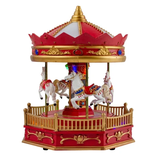 Christmas Villages*Northlight 9.25" Led Lighted Animated And Musical Carousel Christmas Village Display Piece