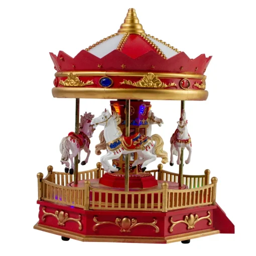 Christmas Villages*Northlight 9.25" Led Lighted Animated And Musical Carousel Christmas Village Display Piece