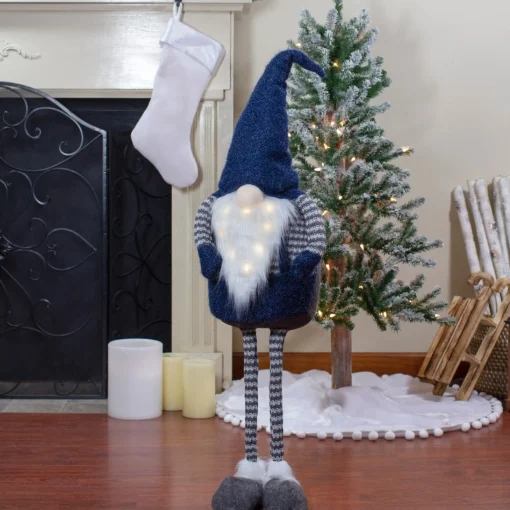 Gnomes*Northlight 41" Led Lighted Blue And Gray Extendable Gnome Christmas Figure
