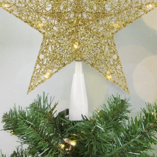 Star Tree Toppers*Northlight 10" Led Lighted Gold Glittered Star Christmas Tree Topper, Warm White Lights