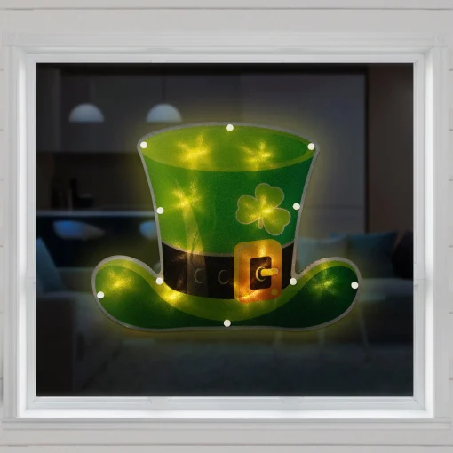 Northlight 12.5" Led Lighted Irish St. Patrick's Day Leprechaun Hat Window Silhouette With Timer