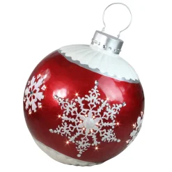 Commercial*Northlight 26.5" Led Lighted Red Ball Christmas Ornament With Snowflake Outdoor Decoration
