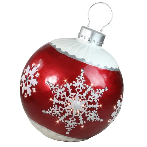 Commercial*Northlight 26.5" Led Lighted Red Ball Christmas Ornament With Snowflake Outdoor Decoration