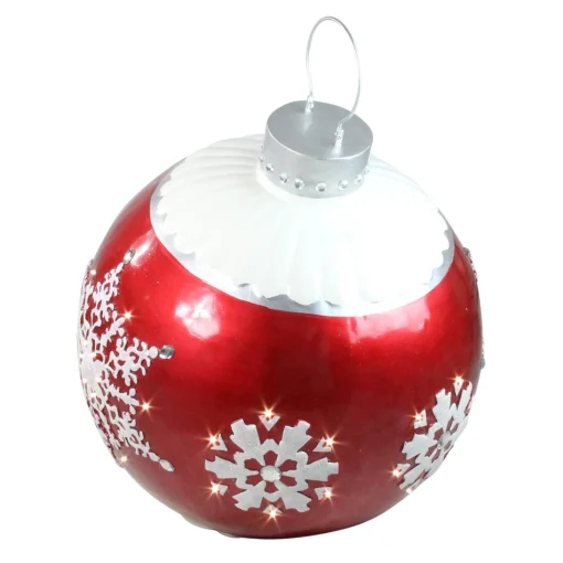 Commercial*Northlight 26.5" Led Lighted Red Ball Christmas Ornament With Snowflake Outdoor Decoration