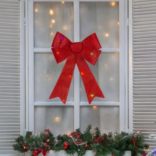 Bows*Northlight 16" Led Lighted Red Burlap Bow Christmas Decoration With Color Changing Lights
