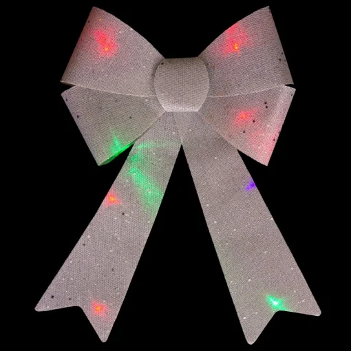 Bows*Northlight 16" Led Lighted Silver Burlap Bow Christmas Decoration With Color Changing Lights