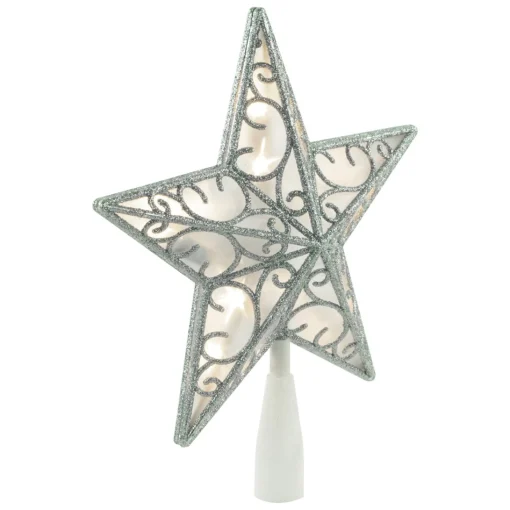 Star Tree Toppers*Northlight 9" Led Lighted Silver Glitter Star Christmas Tree Topper, Warm White Lights