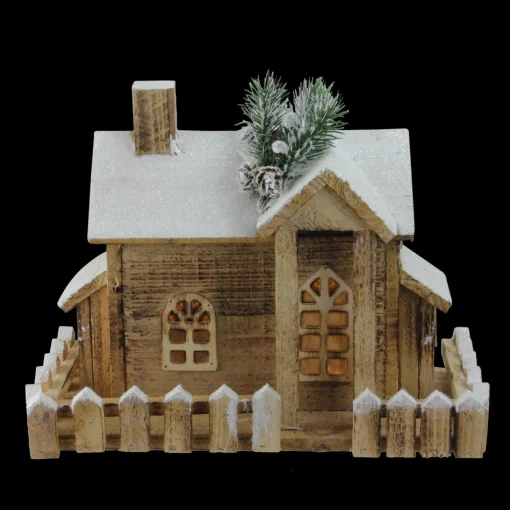 Table Top Pieces*Northlight 12" Led Lighted Snowy Rustic Cabin Christmas Decoration