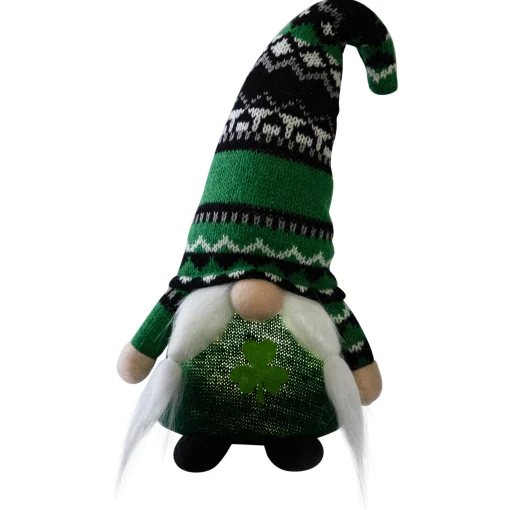 Northlight 11.5" Led Lighted St. Patrick's Day Girl Gnome With Knitted Irish Fair Isle Hat