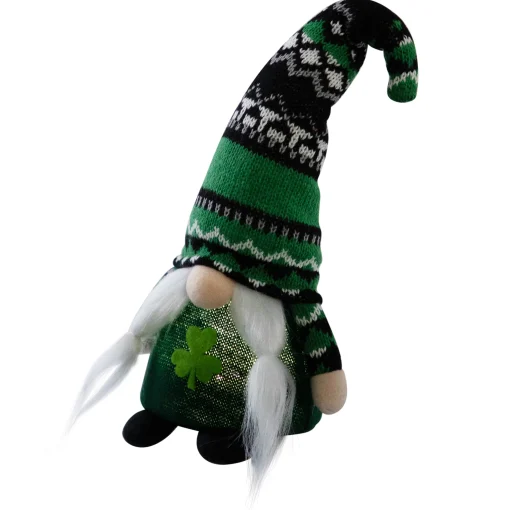 Northlight 11.5" Led Lighted St. Patrick's Day Girl Gnome With Knitted Irish Fair Isle Hat