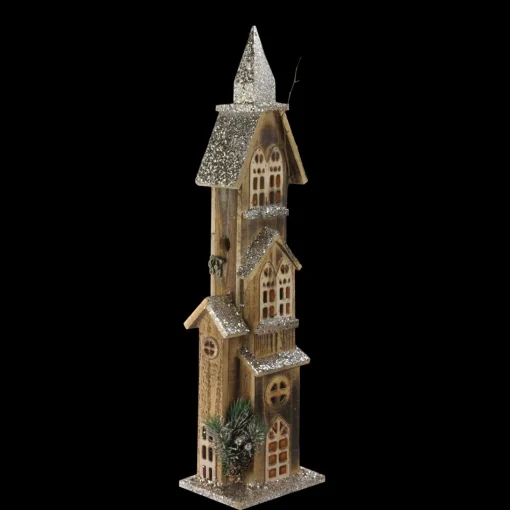 Table Top Pieces*Northlight 24.5" Led Lighted 3-Tier Brown Church Christmas Decoration