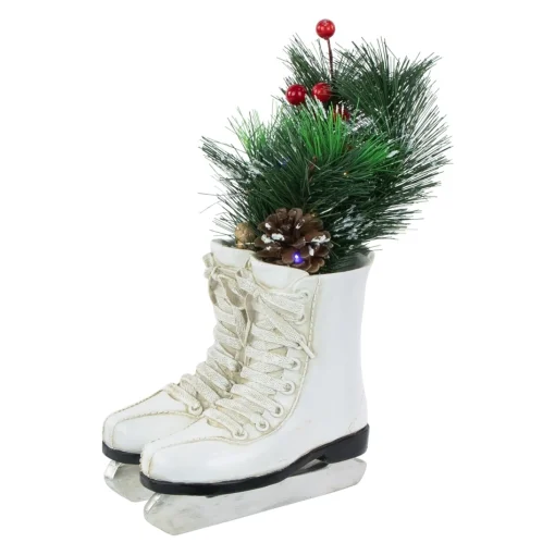 Floral*Northlight 12" Led Lighted White Skates With Floral Arrangement Christmas Decoration