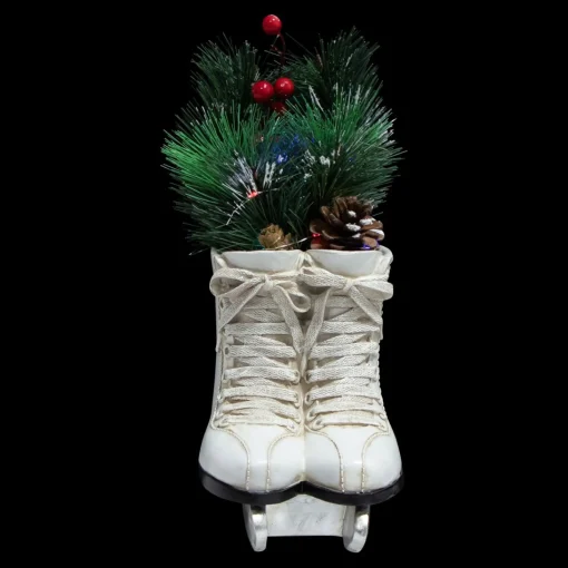 Floral*Northlight 12" Led Lighted White Skates With Floral Arrangement Christmas Decoration