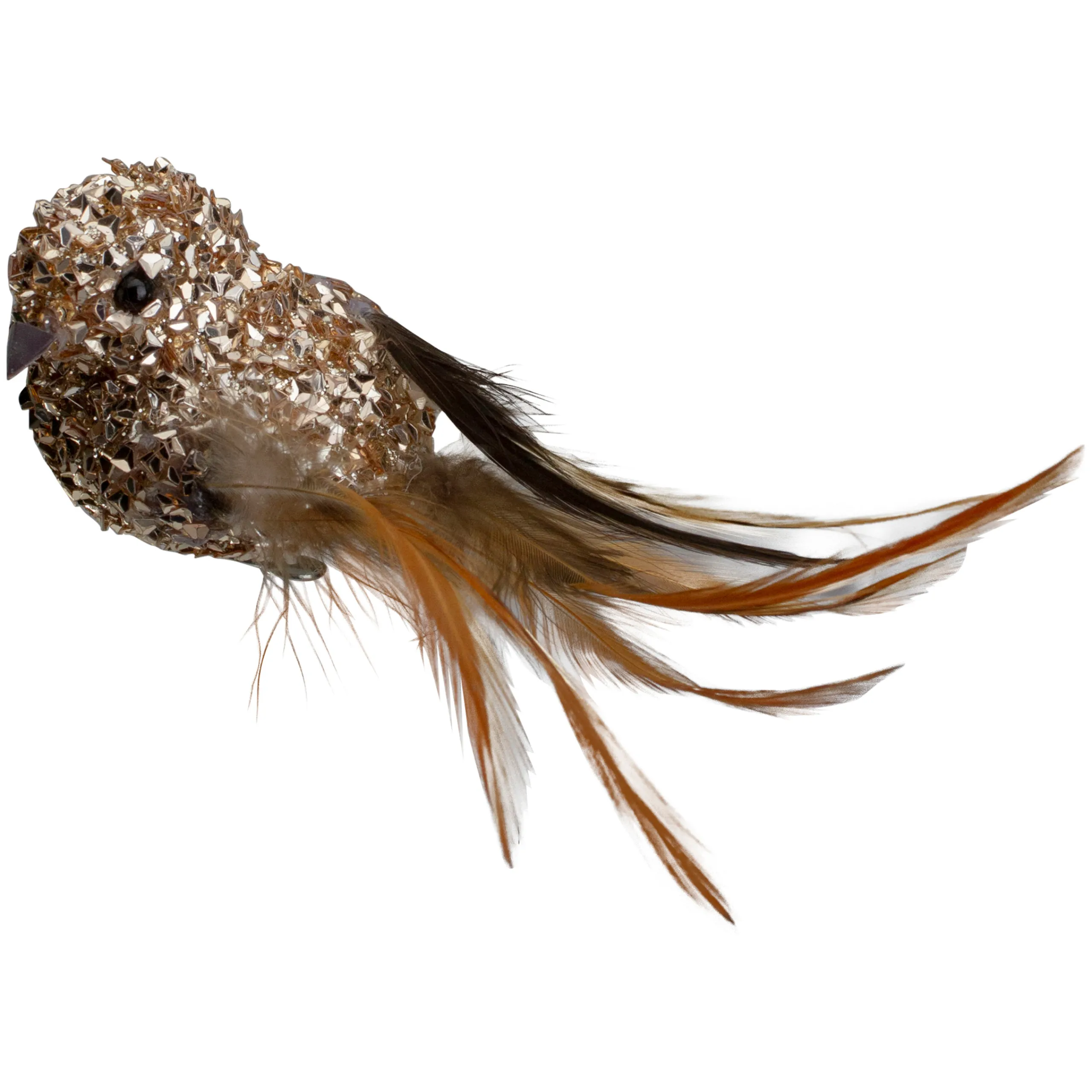 Northlight Animals>5.5" Left-Facing Champagne Gold Beaded Clip On Bird Christmas Ornament