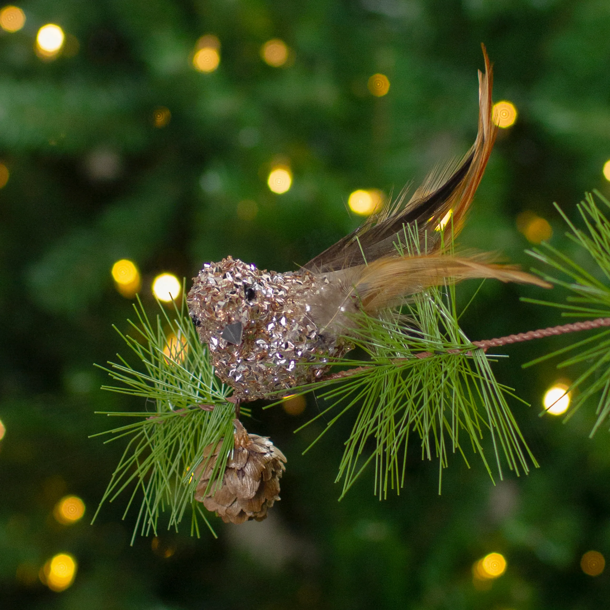 Northlight Animals>5.5" Left-Facing Champagne Gold Beaded Clip On Bird Christmas Ornament