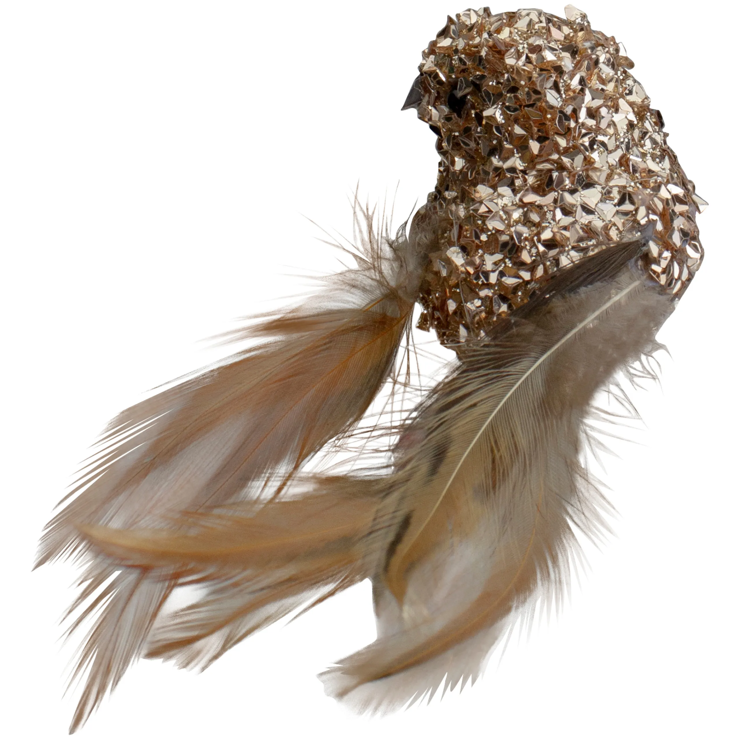 Northlight Animals>5.5" Left-Facing Champagne Gold Beaded Clip On Bird Christmas Ornament