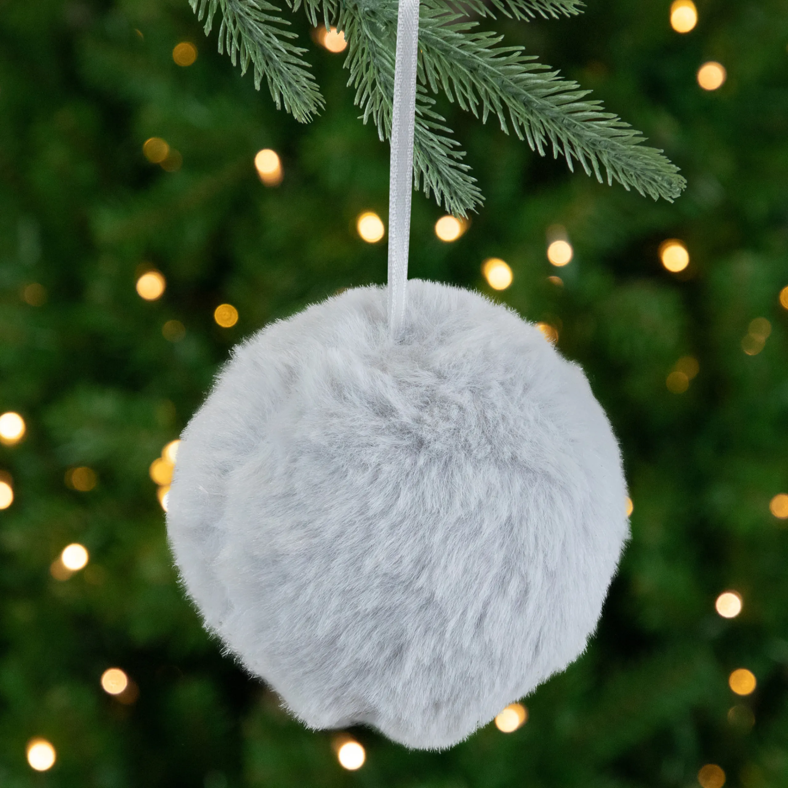 Northlight Balls>3" Light Gray Furry Plush Ball Hanging Christmas Ornament