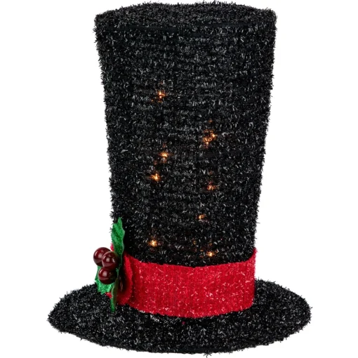 Lighted Tree Toppers*Northlight 9.25" Lighted Black Tinsel Top Hat Christmas Tree Topper, Clear Lights