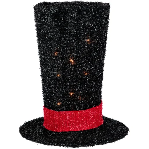 Lighted Tree Toppers*Northlight 9.25" Lighted Black Tinsel Top Hat Christmas Tree Topper, Clear Lights